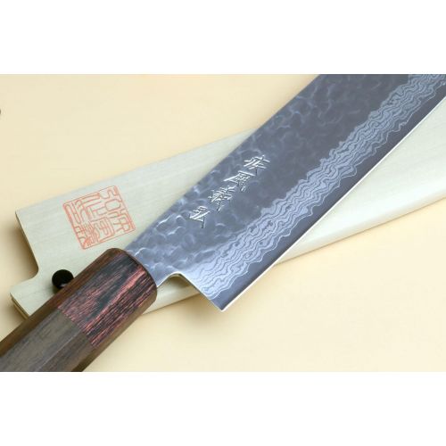  Yoshihiro NSW 46 Layers Hammered Damascus Usuba Vegetable Chef knife 6.3 IN (160mm) Shitan Rosewood Handle with Saya Cover