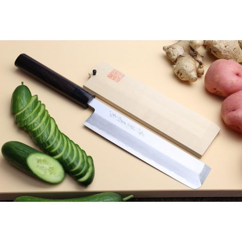  Yoshihiro Shiroko High Carbon Steel Kasumi Edo Usuba Vegetable Japanese Chefs Knife (7 (180mm), Rosewood Handle)