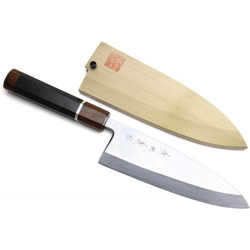  [아마존베스트]Yoshihiro Mizu Yaki Ginsanko Mirror-Finished High Carbon Stain Resistant Deba Fish Fillet Knife Ebony Handle with Silver Ring (6.5(165mm))