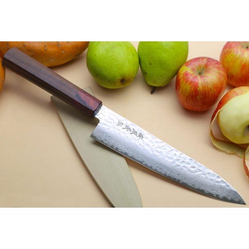  [아마존베스트]Yoshihiro VG-10 46 Layers Hammered Damascus Gyuto Japanese Chefs Knife (Octagonal Shitan Rosewood Handle) (7 (180mm))