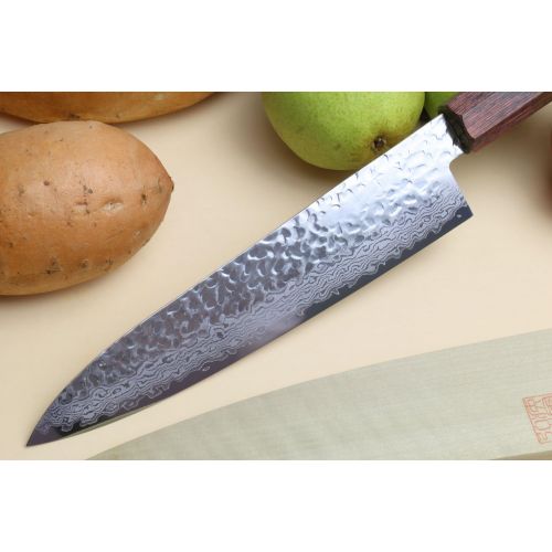  [아마존베스트]Yoshihiro VG-10 46 Layers Hammered Damascus Gyuto Japanese Chefs Knife (Octagonal Shitan Rosewood Handle) (7 (180mm))