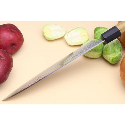  [아마존베스트]Yoshihiro VG-10 46 Layers Hammered Damascus Gyuto Japanese Chefs Knife (Octagonal Ambrosia Handle) (7 (180mm))