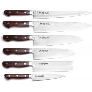 [아마존베스트]YOSHIHIRO- Hammered Damascus Chef Knife 6PC SET - MADE IN JAPAN