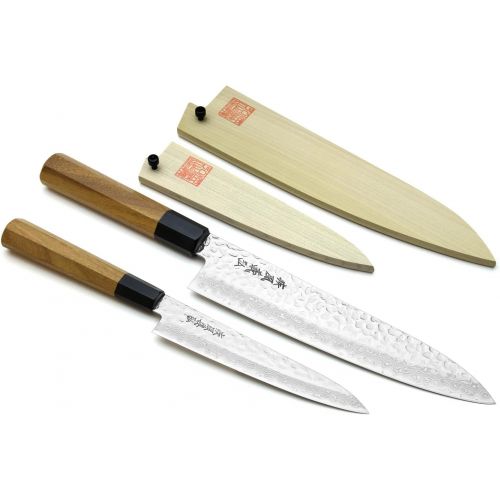  [아마존베스트]Yoshihiro 46 Layers Hammered Damascus Gyuto Chef Knife and Petty Utility Knife SET (Gyuto 8.25 (210mm) & Petty 6 (150mm), Ambrosia Handle)