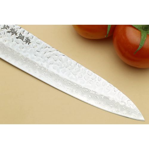  [아마존베스트]Yoshihiro 46 Layers Hammered Damascus Gyuto Chef Knife and Petty Utility Knife SET (Gyuto 8.25 (210mm) & Petty 6 (150mm), Ambrosia Handle)