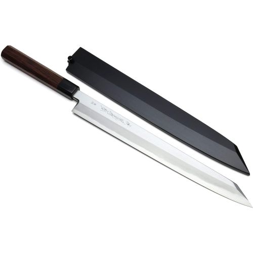  [아마존베스트]Yoshihiro Hongasumi Blue Steel Yanagi Kiritsuke Sushi Sashimi Japanese Knife Rosewood Handle with Nuri Saya Cover (10.5 (270mm))