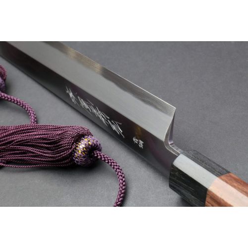  [아마존베스트]Yoshihiro Hongasumi Blue Steel Yanagi Kiritsuke Sushi Sashimi Japanese Knife Rosewood Handle with Nuri Saya Cover (10.5 (270mm))