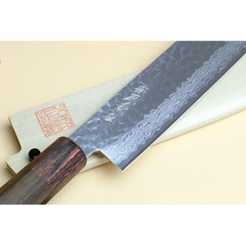  [아마존베스트]Yoshihiro NSW 46 Layers Hammered Damascus Usuba Vegetable Chef knife 6.3 IN (160mm) Shitan Rosewood Handle with Saya Cover