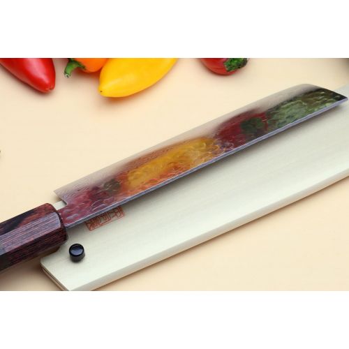  [아마존베스트]Yoshihiro NSW 46 Layers Hammered Damascus Usuba Vegetable Chef knife 6.3 IN (160mm) Shitan Rosewood Handle with Saya Cover