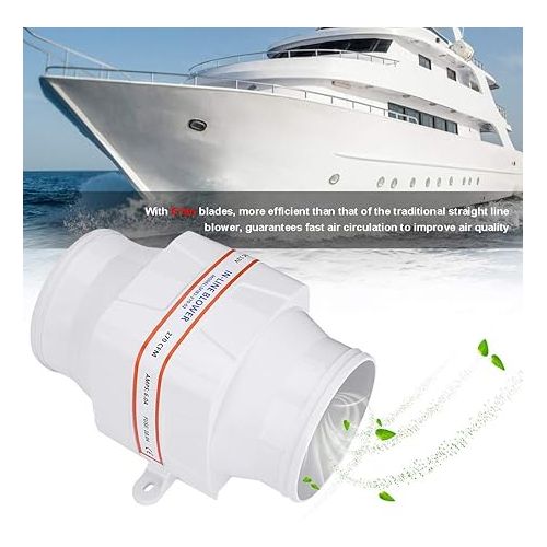  Marine Bilge Air Blower 4 Inch, 12V In Line Air Blower Air Blower Fan Mute Strong Ventilation Fan for Yacht Caravan Buildings, White