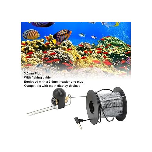  Underwater Fishing Camera, HD Fish Finder Camera 3.5mm Plug Underwater CVBS Fish Finder Camera with Fishing Cable for Marine (20m/65.6ft)