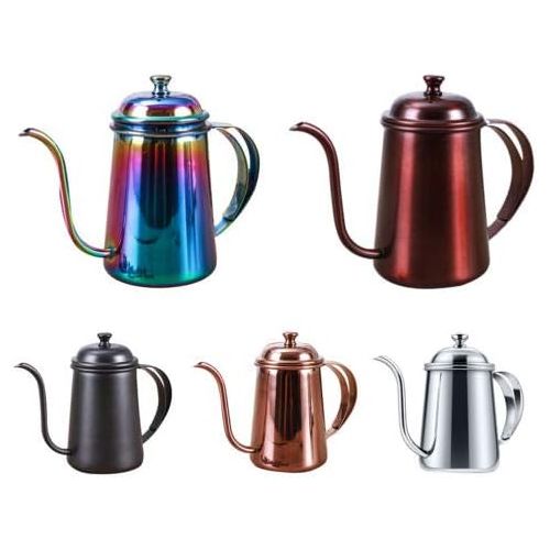  Yosoo Kaffeemaschine Kaffee Topf Tee Teekanne mit Ausgiesser-Kragen Wasserkocher aus Edelstahl Wasserkocher 18tlg. fuer Bar Haus 5Farben 650ml Silber