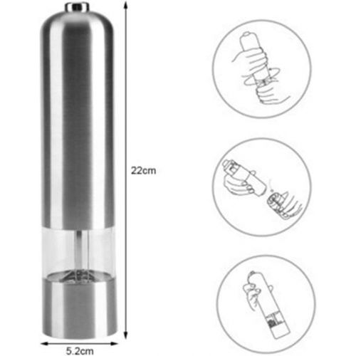  Yosoo Edelstahl elektrische Kueche Pfeffermuehle Salzschleifer Salz Gewuerzmuehle Cordless Akku Einstellbare Salzmuehle Powered Silber