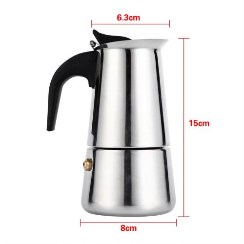  Yosoo Coffee Maker, Stainless Steel Moka Coffee Pot Stovetop Espresso Latte Maker Percolator Stove Top Filter Coffee Maker Pot Easy Clean (100ML 2 Cup)