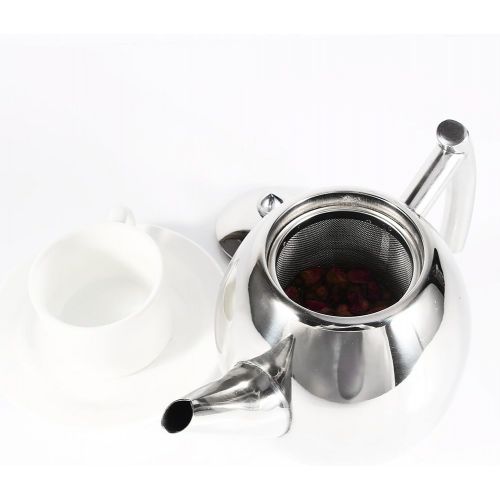  Yosoo Teekanne Edelstahl Kaffeemaschine in Silber mit Filter Aufbruehen Hohe Kapazitat, edelstahl, 1 l