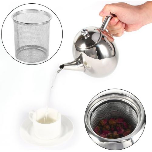  Yosoo Teekanne Edelstahl Kaffeemaschine in Silber mit Filter Aufbruehen Hohe Kapazitat, edelstahl, 1 l