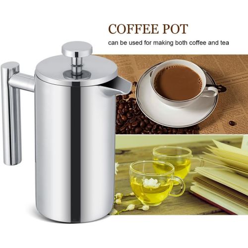  Yosoo French Press Coffee Maker,Stainless Steel Double Walled 12 oz Espresso Maker Press Tea Pot with Filter