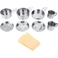 Yosooo 8Pcs Stainless Steel Camping Cookware Picnic Camp Cooking Utensils Set for Outdoor Hiking Backpacking Use