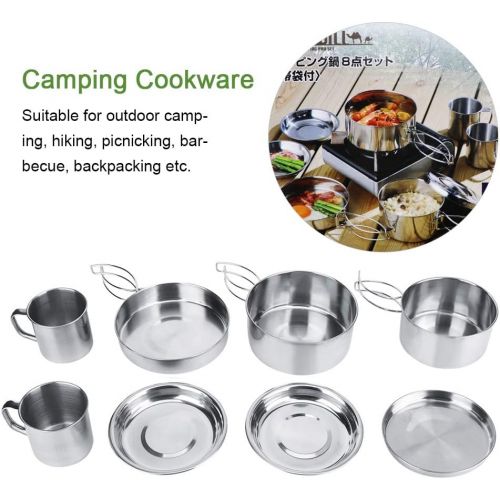  Yosooo 8Pcs Stainless Steel Camping Cookware Picnic Camp Cooking Utensils Set for Outdoor Hiking Backpacking Use