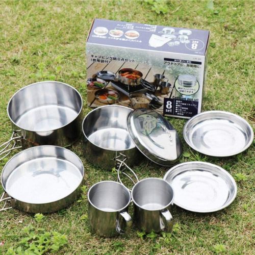  Yosooo 8Pcs Stainless Steel Camping Cookware Picnic Camp Cooking Utensils Set for Outdoor Hiking Backpacking Use