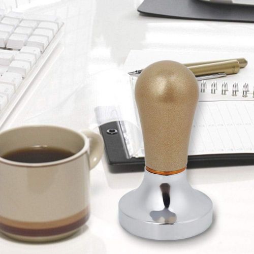  Yosooo 57mm Aluminum Coffee Tamper with Grip Handle, Flat Espresso Tamper Machine Coffee Bean Press Tool for Coffee Maker(Gold)