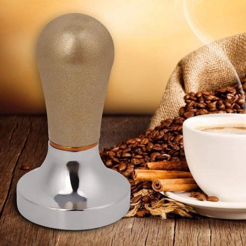  Yosooo 57mm Aluminum Coffee Tamper with Grip Handle, Flat Espresso Tamper Machine Coffee Bean Press Tool for Coffee Maker(Gold)