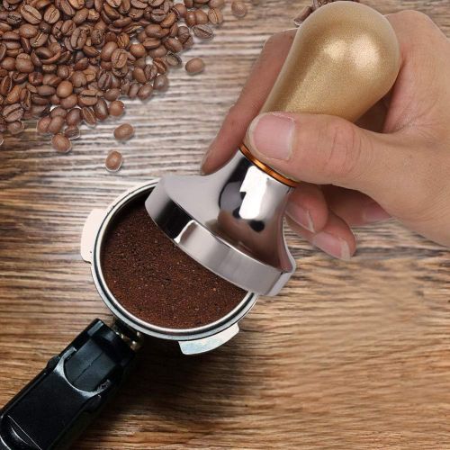  Yosooo 57mm Aluminum Coffee Tamper with Grip Handle, Flat Espresso Tamper Machine Coffee Bean Press Tool for Coffee Maker(Gold)