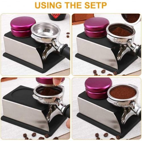  Yosoo Stainless Steel Coffee Tamper Stand Coffee Powder Maker Rack Silicone Tamping Mat Coffee Tampers Tool Accessory Black