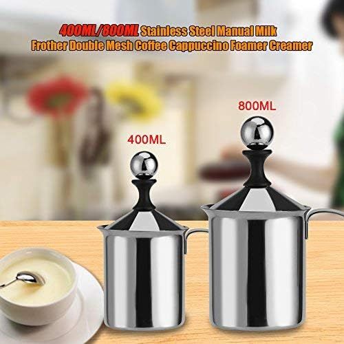  [아마존베스트]Yosoo 400ml/800ml Manual Milk Frother Stainless Steel for Cappuccino, Latte Macchiato 400ml Silver