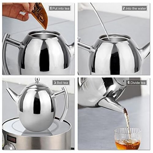  [아마존베스트]Yosoo Teapot Silver Coffee Pot Stainless Steel with Filter Egg Large Capacity 1 L Silver/Black