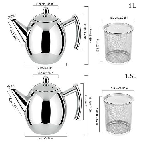  [아마존베스트]Yosoo Teapot Silver Coffee Pot Stainless Steel with Filter Egg Large Capacity 1 L Silver/Black