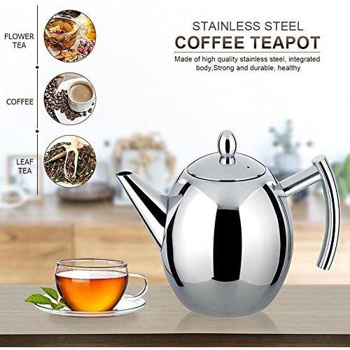  [아마존베스트]Yosoo Teapot Silver Coffee Pot Stainless Steel with Filter Egg Large Capacity 1 L Silver/Black