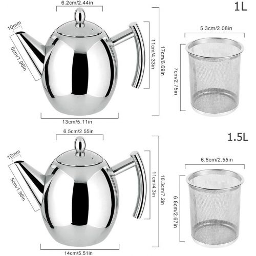  [아마존베스트]Yosoo Teapot Silver Coffee Pot Stainless Steel with Filter Egg Large Capacity 1 L Silver/Black