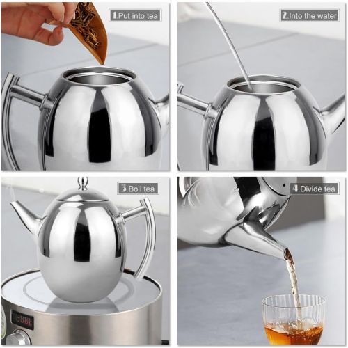  [아마존베스트]Yosoo Teapot Silver Coffee Pot Stainless Steel with Filter Egg Large Capacity 1 L Silver/Black