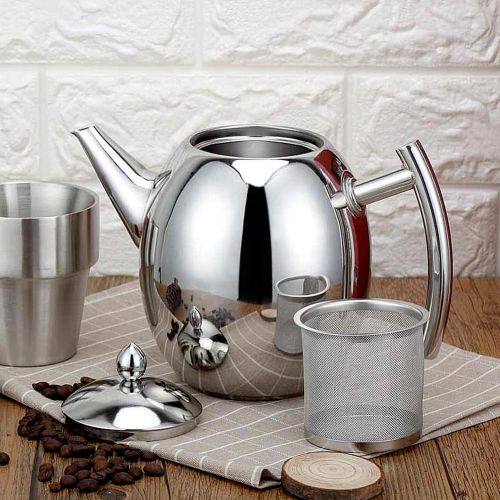  [아마존베스트]Yosoo Teapot Silver Coffee Pot Stainless Steel with Filter Egg Large Capacity 1 L Silver/Black