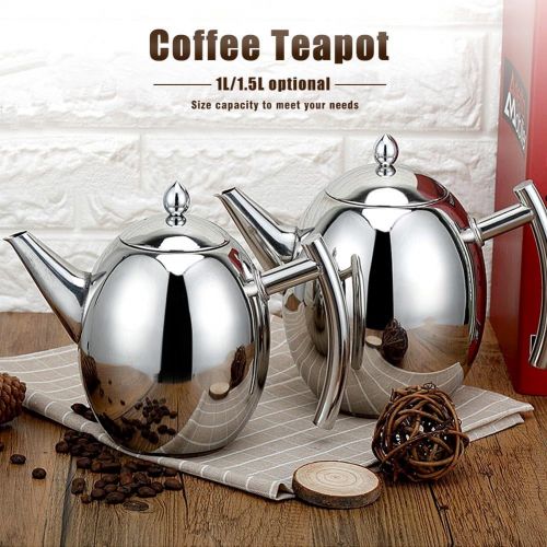  [아마존베스트]Yosoo Teapot Silver Coffee Pot Stainless Steel with Filter Egg Large Capacity 1 L Silver/Black