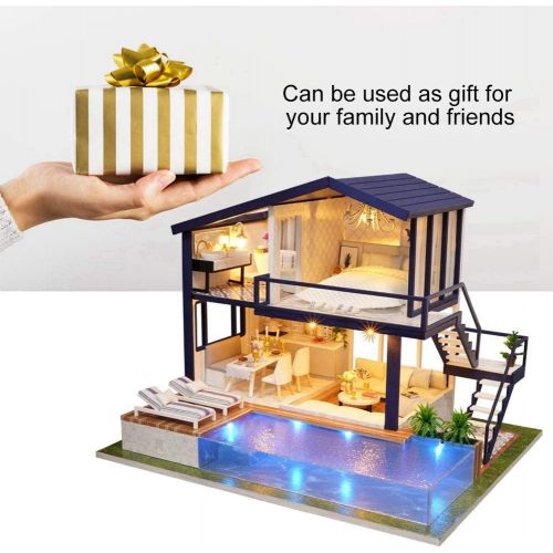  Yosoo DIY Miniature Dollhouse Kit,Green House with Furniture and LED,Wooden Dollhouse Kit,Best Decorative Ornament for Kid Child(with Dustcover)