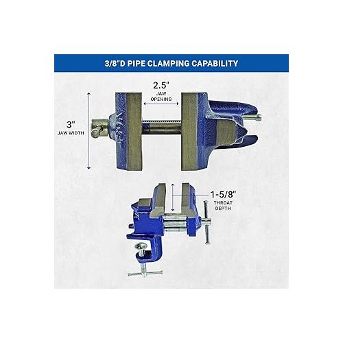  Yost Vises COV-3 Clamp-On Vise | 3 Inch Jaw Width Portable Vise | Made from Gray Iron Casting | Blue