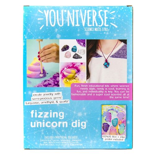  You*Niverse Youniverse Fizzing Unicorn Gemstones Dig Stem Science Kit by Horizon Group USA, Excavate, Dig & Reveal Colorful Gemstones for DIY Jewelry Making, Unicorn Poo Fizzing Dig, Turquoise