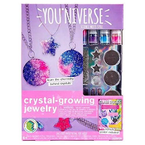  YouNiverse Crystal-Growing Jewelry by Horizon Group Usa, DIY Crystal Jewelry Making Kit, Pink Violet & Blue