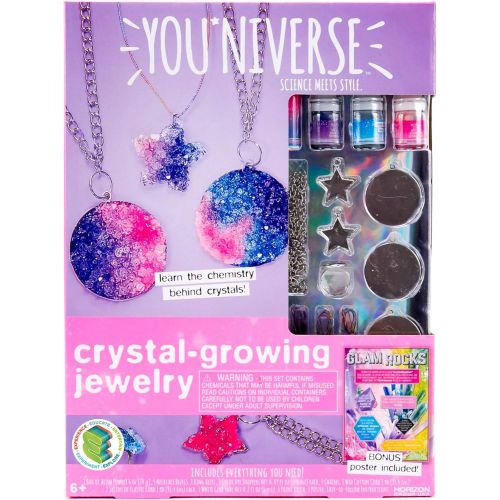  YouNiverse Crystal-Growing Jewelry by Horizon Group Usa, DIY Crystal Jewelry Making Kit, Pink Violet & Blue