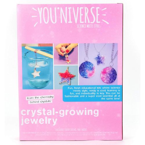  YouNiverse Crystal-Growing Jewelry by Horizon Group Usa, DIY Crystal Jewelry Making Kit, Pink Violet & Blue