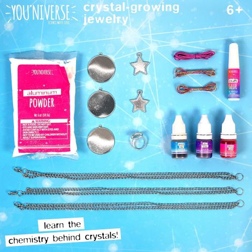  YouNiverse Crystal-Growing Jewelry by Horizon Group Usa, DIY Crystal Jewelry Making Kit, Pink Violet & Blue