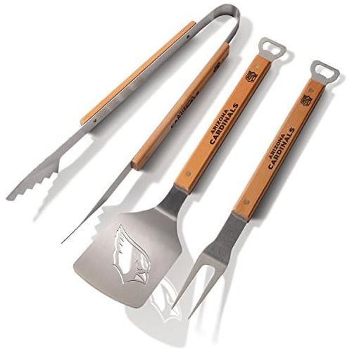  YouTheFan NFL Classic Series 3-Piece BBQ Grill Set: 18 Stainless Steel Sportula (Spatula), Fork & Tongs with 2 Bottle Openers