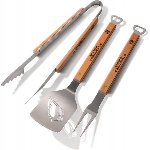  YouTheFan NFL Classic Series 3-Piece BBQ Grill Set: 18 Stainless Steel Sportula (Spatula), Fork & Tongs with 2 Bottle Openers