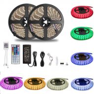 Youcoulee Led Strip Lights, Dimmable Multicolored LED Lights Kit 32.8ft/10m, 600LEDs, 5050RGB, 12V IP65 Waterproof with 44Key Remote Controller and Power Adapter for Home, Kitchen, Cabinet D