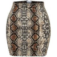 Youeneom Women Sexy Snake Skin Print High Waist Zippers Pencil Mini Skirt