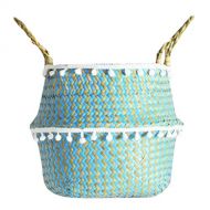 Youeneom--Patio,Lawn ,Garden Woven Seagrass Basket Tassel Belly Plant Basket Big Natural Flower Pot Cover Foldable Storage for Toys,Laundry,Picnic,Home Decoration Beach Bag Plant Pots Cover Indoor Decorative (