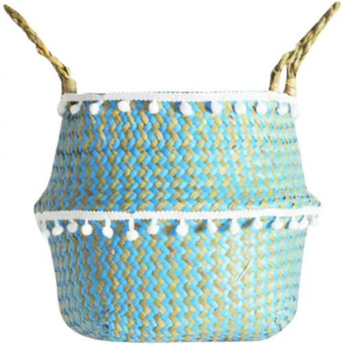  Youeneom--Patio,Lawn ,Garden Woven Seagrass Basket Tassel Belly Plant Basket Big Natural Flower Pot Cover Foldable Storage for Toys,Laundry,Picnic,Home Decoration Beach Bag Plant Pots Cover Indoor Decorative (