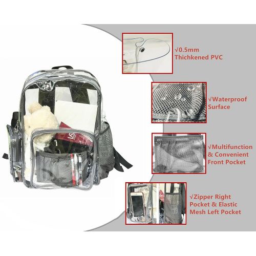  Youndcc Clear Backpack Transparent PVC Backpack School Backpack Outdoor Backpack, Waterproof/Lightweight/NFL Stadium Approved (Gray)